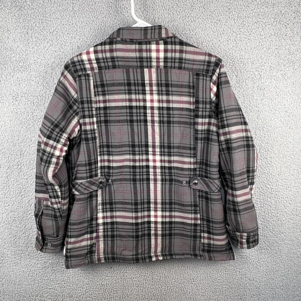 Wolverine Womens M Sherpa Lined Flannel Shirt Jacket Shacket Snap Up Grey Plaid - Picture 6 of 12